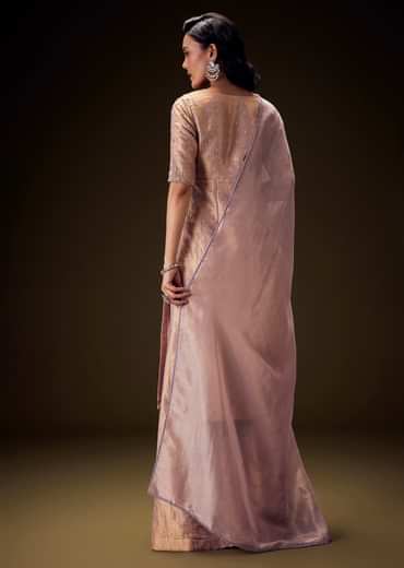 Lilac Brocade Embroidered Kurta With Palazzo And Dupatta