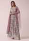 Lilac Floral Print Anarkali Set In Chinon