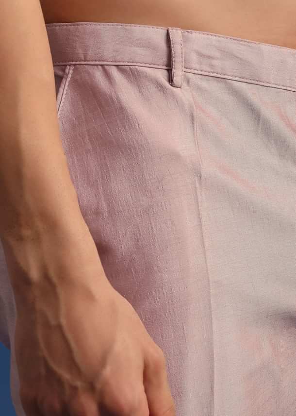 Lilac Kurta Jacket Set With Thread Work For Men