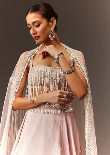 Lilac Lehenga And Stone Embellished Blouse With Dupatta