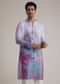 Lilac Linen Kurta Set With Ombre Abstract Print