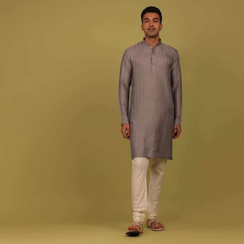 Lilac Purple Striped Art Silk Kurta