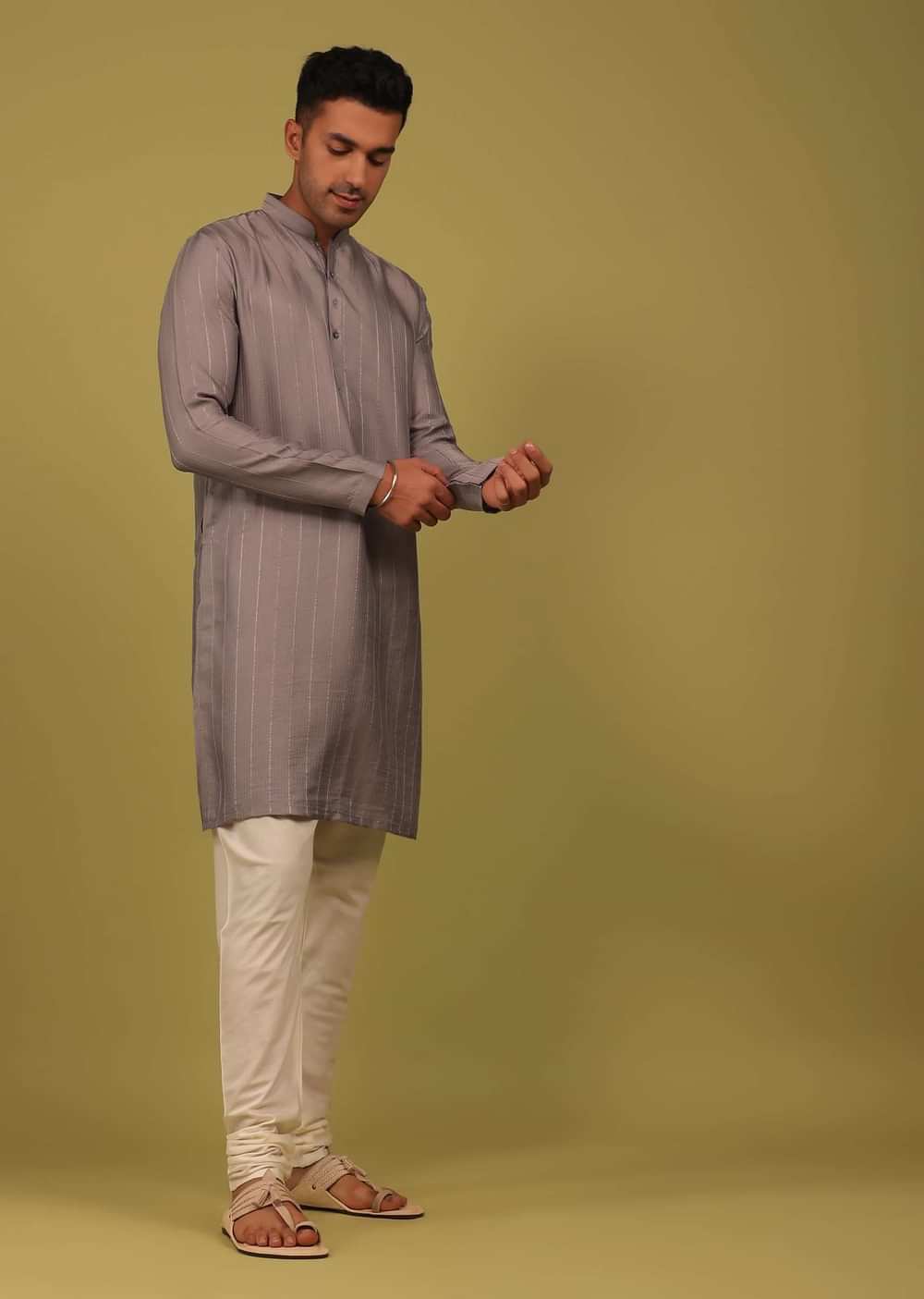 Lilac Purple Striped Art Silk Kurta