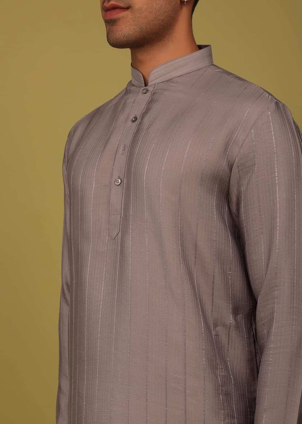 Lilac Purple Striped Art Silk Kurta