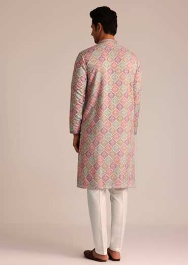 Lilac Embroidered Silk Kurta Set