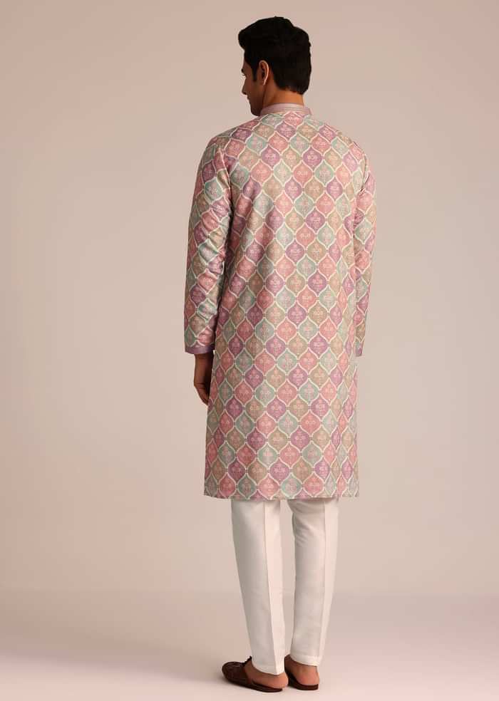 Lilac Embroidered Silk Kurta Set