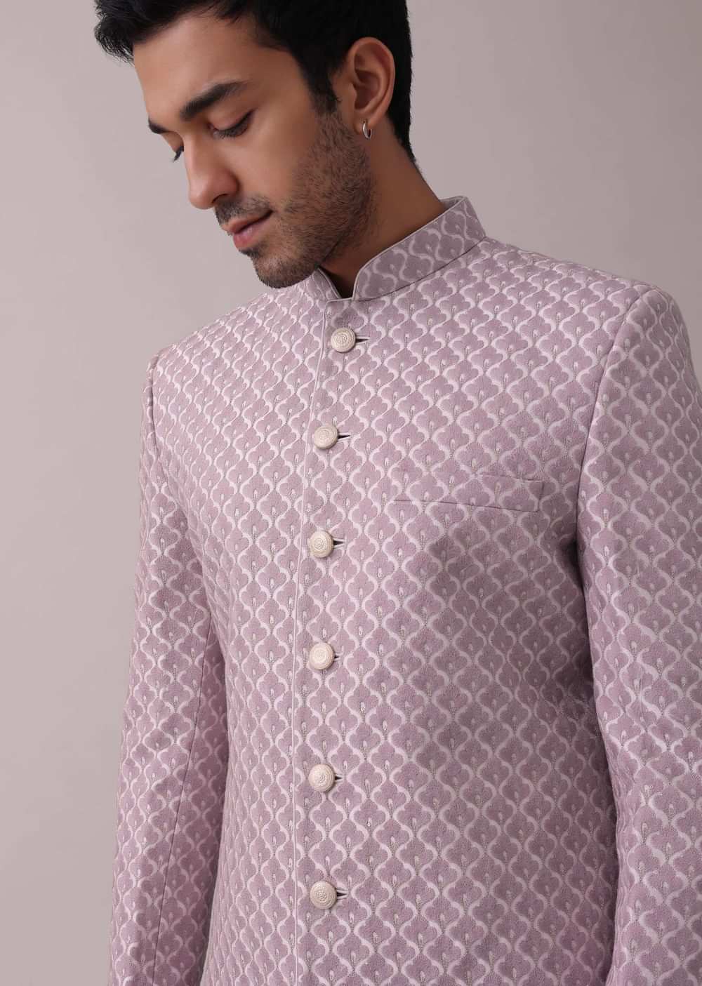 Lilac Purple Embroidered Sherwani Set In Silk