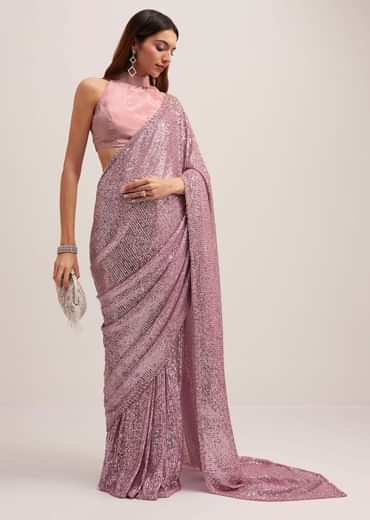 Lilac Purple Sequins Saree With An Embellished Border
