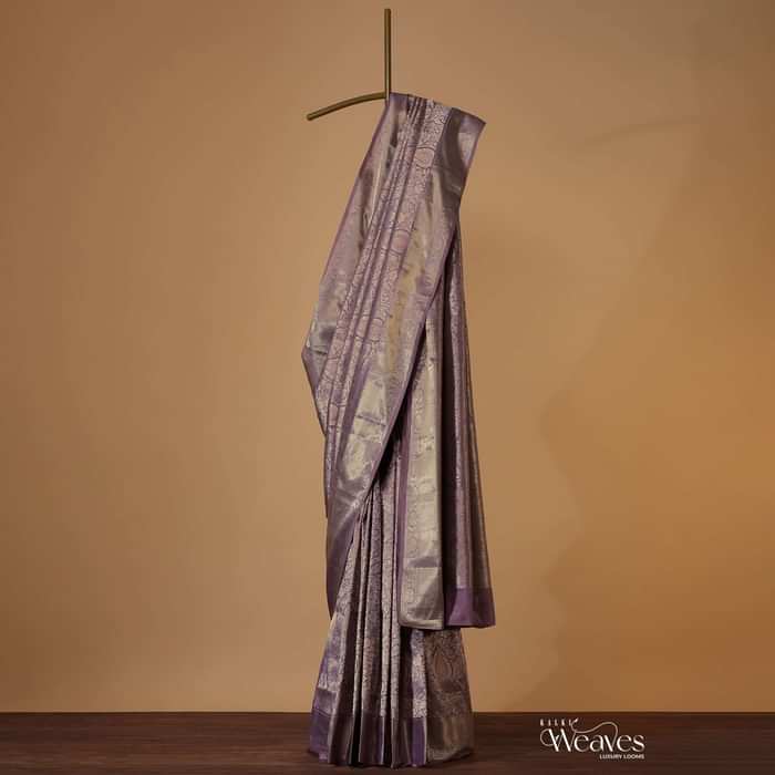 Lilac Purple Woven Kanjivaram Saree In Silk With Unstitched Blouse