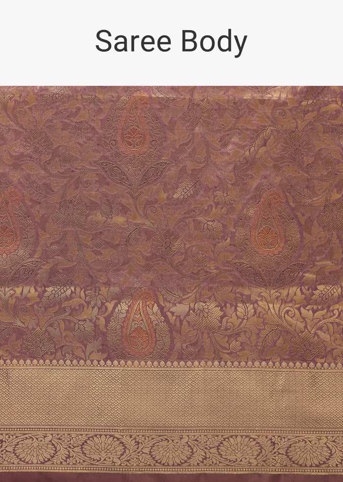 Lilac Purple Woven Kanjivaram Saree In Silk With Unstitched Blouse
