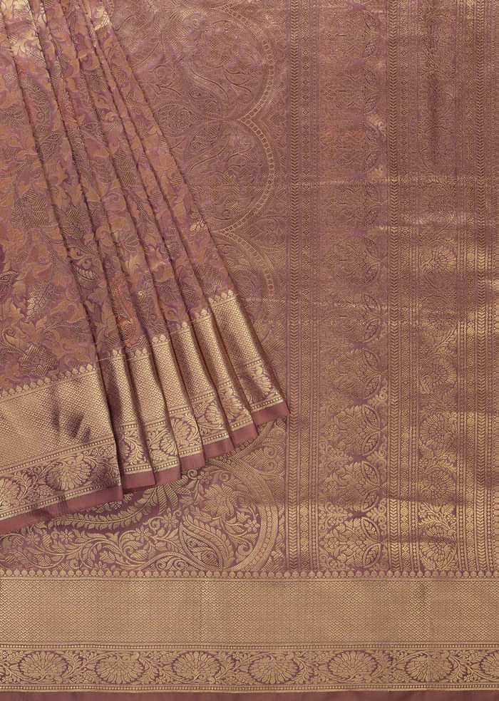 Lilac Purple Woven Kanjivaram Saree In Silk With Unstitched Blouse