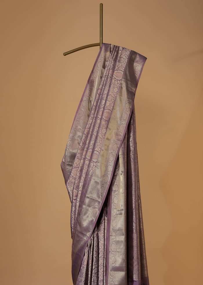 Lilac Purple Woven Kanjivaram Saree In Silk With Unstitched Blouse