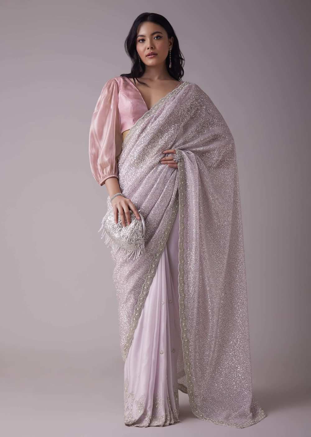 Lavender Purple Sequins Saree With An Embellished Border