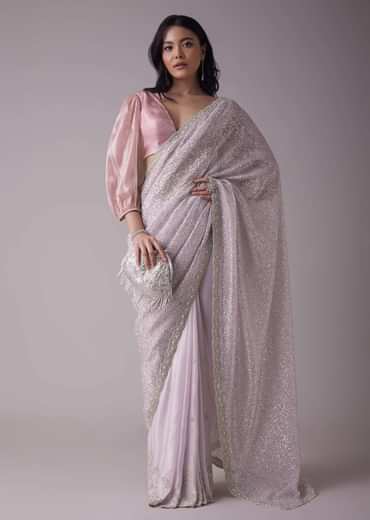 Lavender Purple Sequins Saree With An Embellished Border