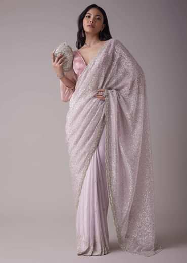 Lavender Purple Sequins Saree With An Embellished Border