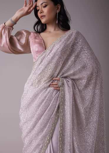 Lavender Purple Sequins Saree With An Embellished Border