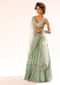 Lily Green Tiered Lehenga With Colorful Resham And Moti Embroidery In Floral Motifs
