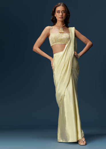 Lime Green Ready Pleated Saree With Belt And Blouse
