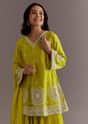Lime Green Short Kurta Palazzo Suit With Moti Embellished Dupatta