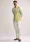 Lime Green Silk Kurta Jacket Set For Men With Hand Embroidery