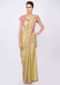 Lime green two piece saree with draped pleats and detached pallo only on kalki