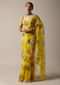 Lime Yellow Saree In Organza With Floral Print And Cut Dana Work Along With Unstitched Blouse