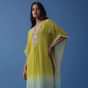 Lime Green And Turq Blue Ombre Kaftan Kurti In Georgette With Exquisite Embroidery