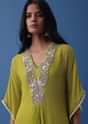 Lime Green And Turq Blue Ombre Kaftan Kurti In Georgette With Exquisite Embroidery