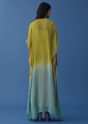 Lime Green And Turq Blue Ombre Kaftan Kurti In Georgette With Exquisite Embroidery