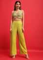 Lime Green Embroidered Georgette Crop Top And Palazzo Set With Jacket