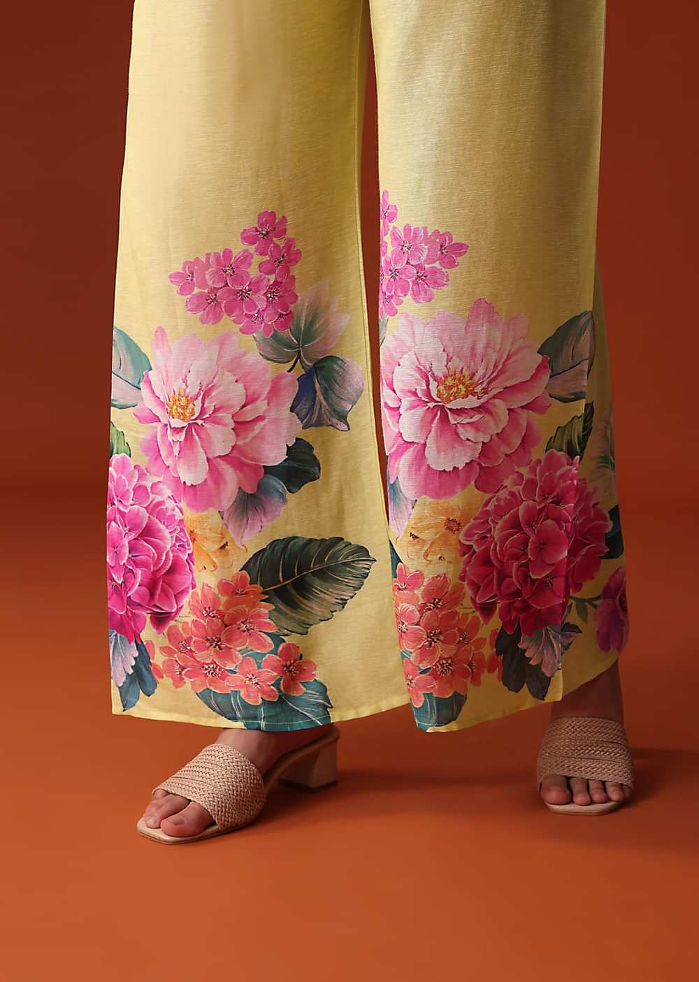 Lime Green Floral Sequins Work Cotton Co Ord Set