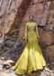Lime Green High Neck Blouse With Pleated Skirt