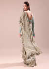 Lime Green Printed Frill Saree With Embroidered Blouse