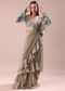 Lime Green Printed Frill Saree With Embroidered Blouse