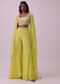 Lime Yellow Georgette Palazzo And Silk Crop Top Set With Embroidery