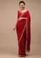 Lipstick Red Georgette Saree Adorned With Golden Zardozi Embroidery & Detailing, And Cut Dana Fringes