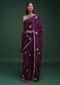 Lollipop Purple Saree In Satin Blend With Zardozi And Stone Work In Diagonal Stripe And Ethnic Motifs Online - Kalki Fashion