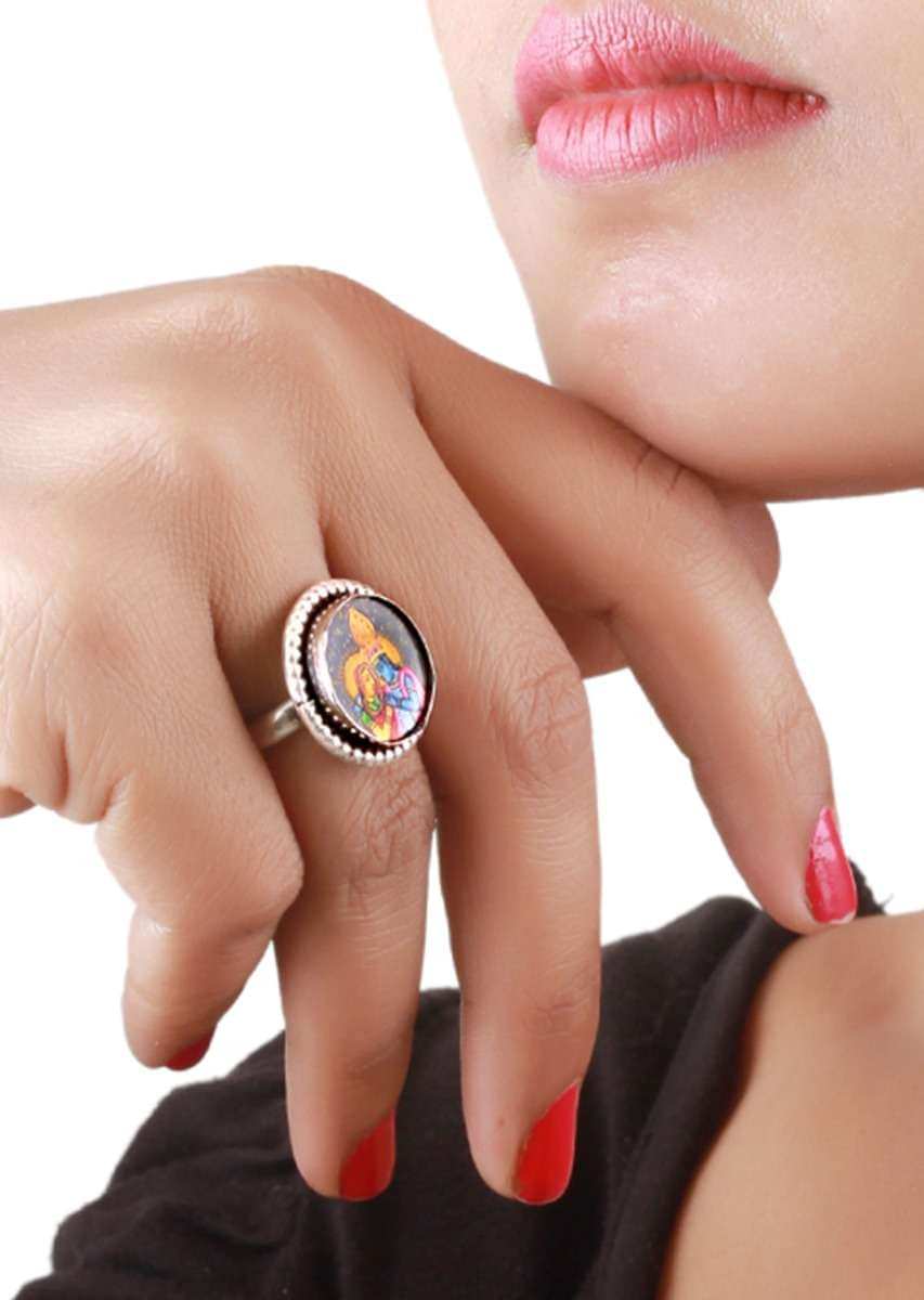 Lord Radha And Krishna Handmade Painting Silver Ring Made In Sterling Silver By Sangeeta Boochra