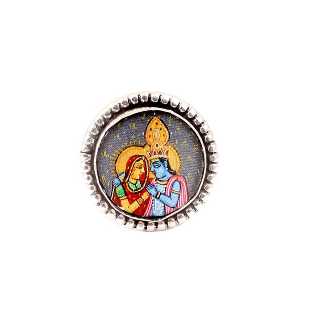 Lord Radha And Krishna Handmade Painting Silver Ring Made In Sterling Silver By Sangeeta Boochra