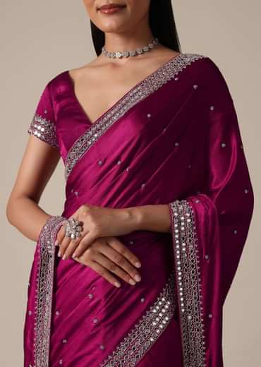 Luxe Wine Saree With Stone Embellishments Luxe Wine Saree With Stone Embellishments