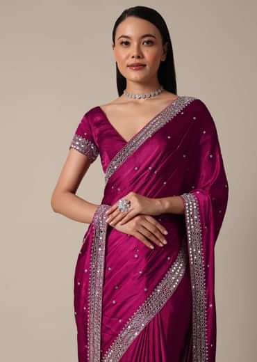 Luxe Wine Saree With Stone Embellishments Luxe Wine Saree With Stone Embellishments