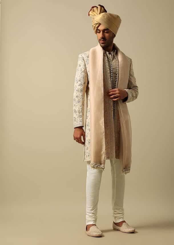 Luxurious Beige Silk Sherwani