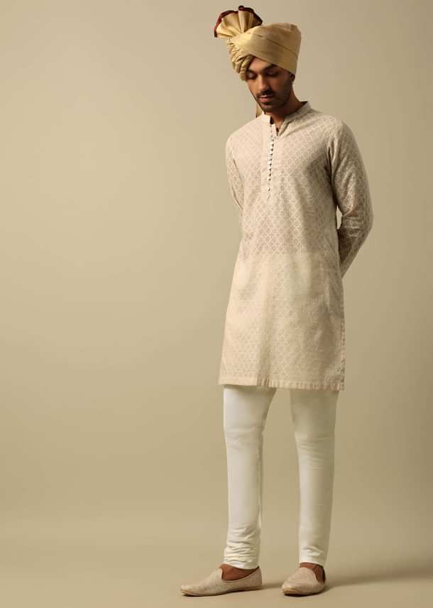 Luxurious Beige Silk Sherwani