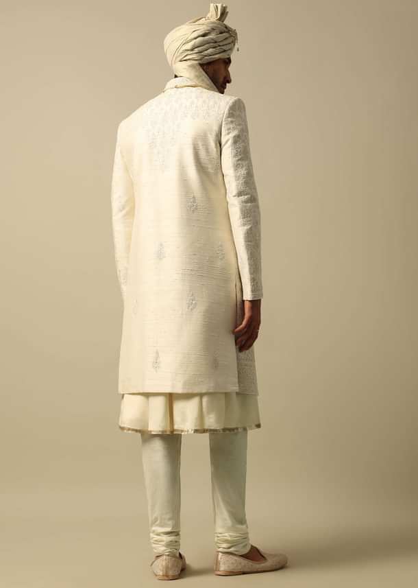 Luxurious White Raw Silk Sherwani