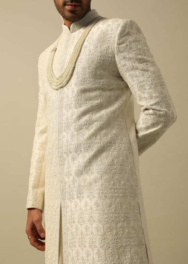Luxurious White Raw Silk Sherwani