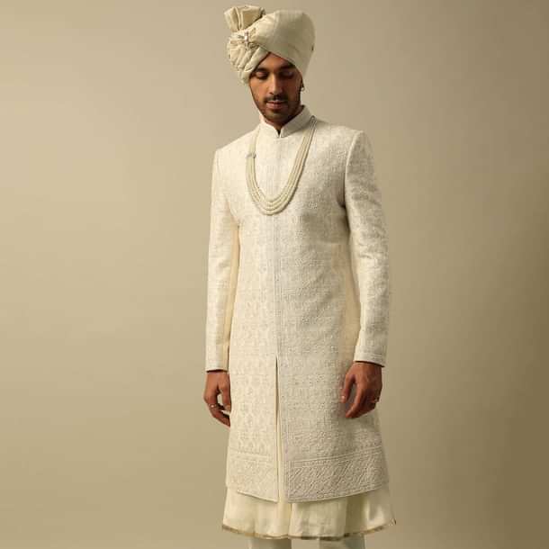 Luxurious White Raw Silk Sherwani