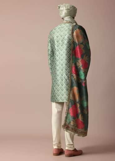 Luxury Green Sherwani Set With Intricate Embroidery
