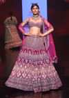 Sangria Lehenga Choli In Velvet With Colorful Resham And Sequin Flowers And Golden Cut Dana Adorned Moroccan Motifs