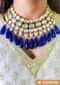 Gold Plated Necklace Adorned With Kundan, Pearls And Dangling Blue Beads By Prerto