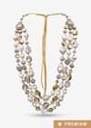 Multi Color Layered Necklace With Pastel Tone Pearls And Kundan That Come Set With Delicate Crystals By Prerto